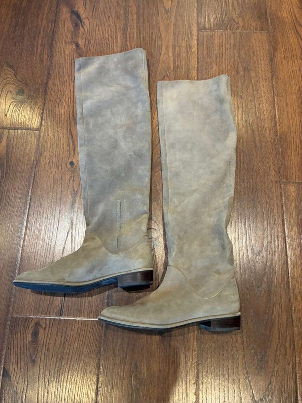 Stuart Weitzman Over-the-Knee Suede Boots in Light Taupe